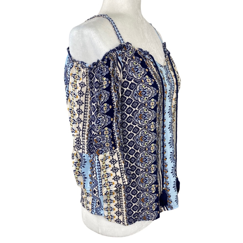 C Est. 1946 Womens Boho Peasant Off Shoulder Top Blouse Size S Blue 3/4 Sleeve